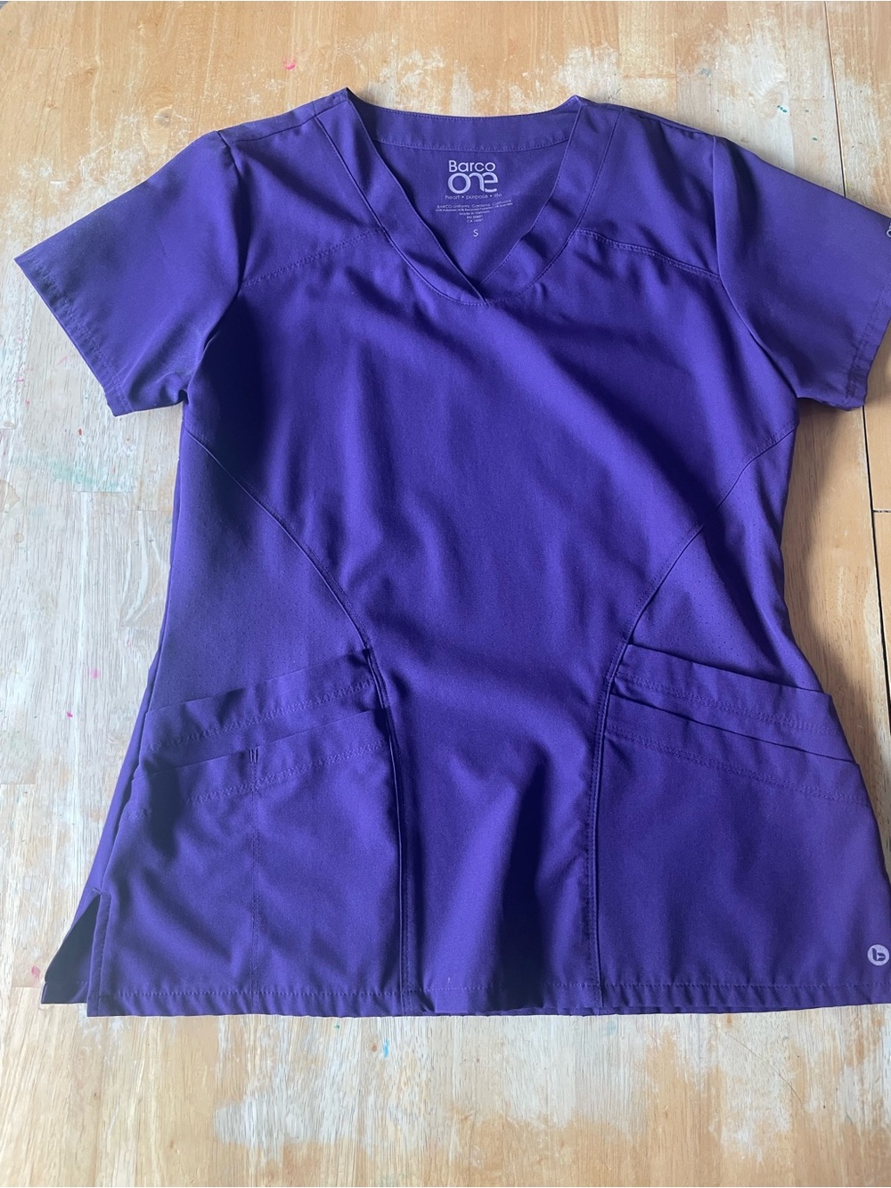 Lot of TWO (2) a Barco Uniforms Women's V-Neck Scrub Top in Deep Purple